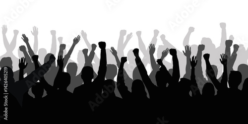 Foto Silhouette of a crowd of people with hands in the air - show spectators, sport f
