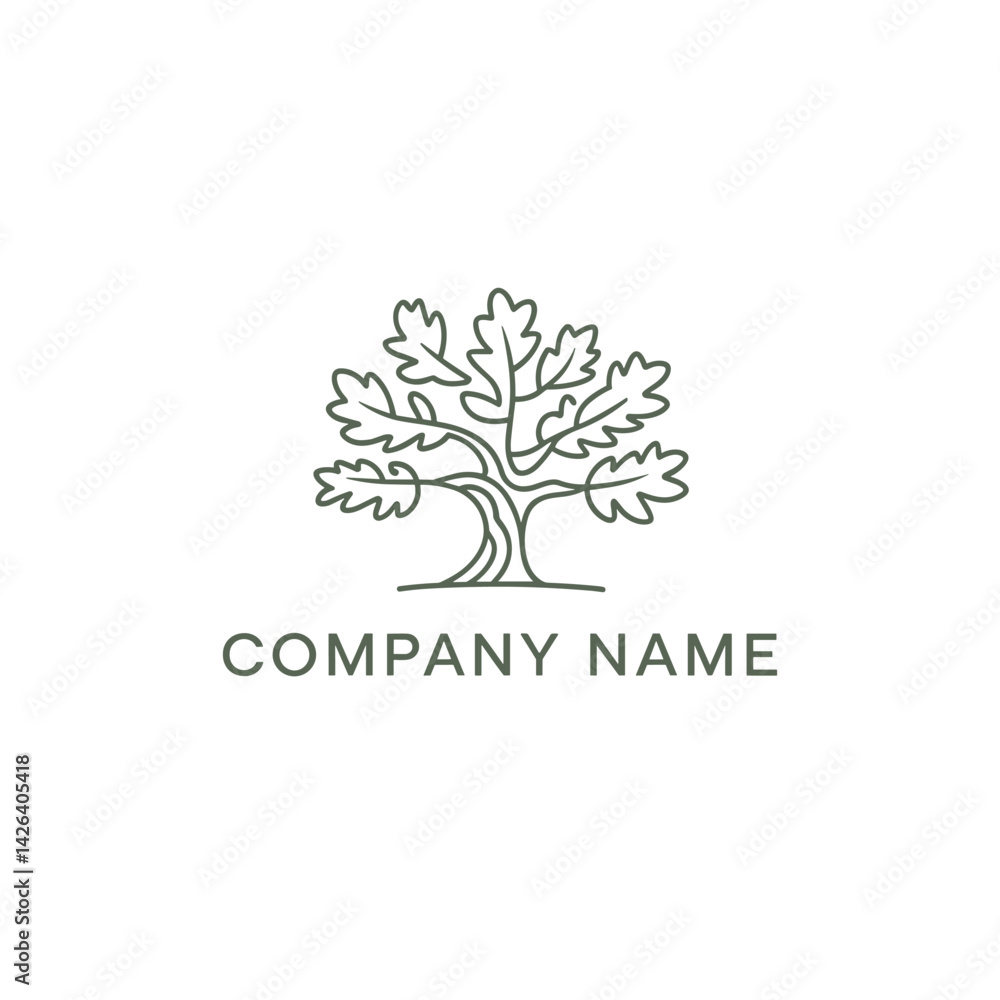 Obraz premium line art oak tree logo design 
