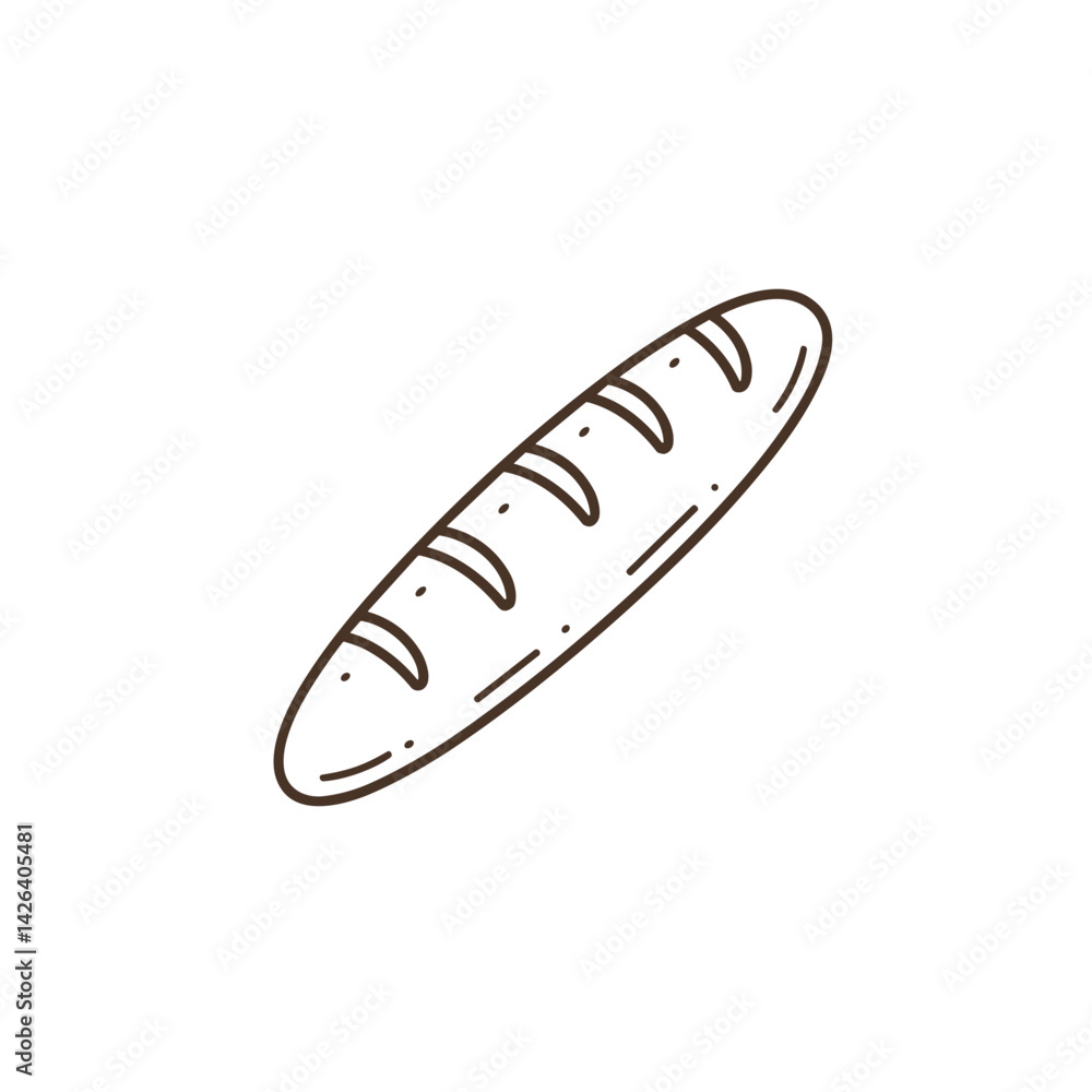 Baguette drawn in a minimalist style on a white background Baguette drawn in a minimalist style on a white background