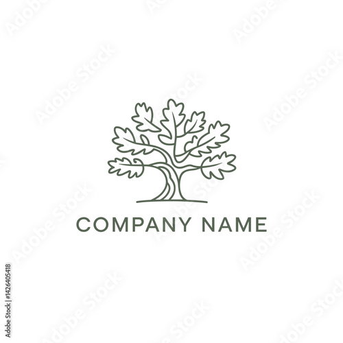 line art oak tree logo design 
