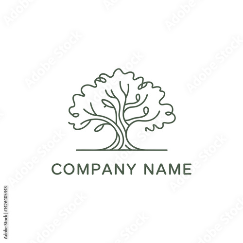 line art oak tree logo design 
