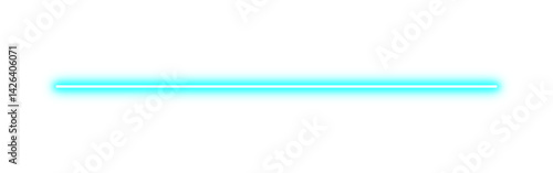 Cyan Blue Neon Long Glowing Line – Bright Electric Effect – Isolated on Transparent Background for Digital Design