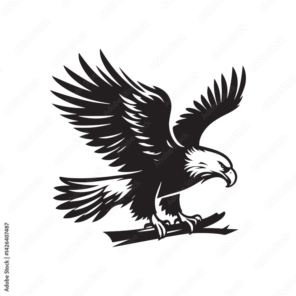 Fototapeta premium Minimalist Bald Eagle Vector - Bald Eagle Silhouette - Bald Eagle Illustration - Black and White Bald Eagle Design.