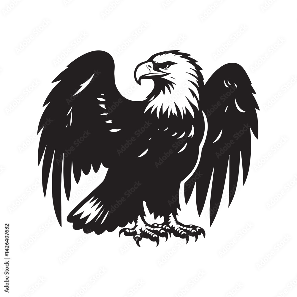 Obraz premium Minimalist Bald Eagle Vector - Bald Eagle Silhouette - Bald Eagle Illustration - Black and White Bald Eagle Design.