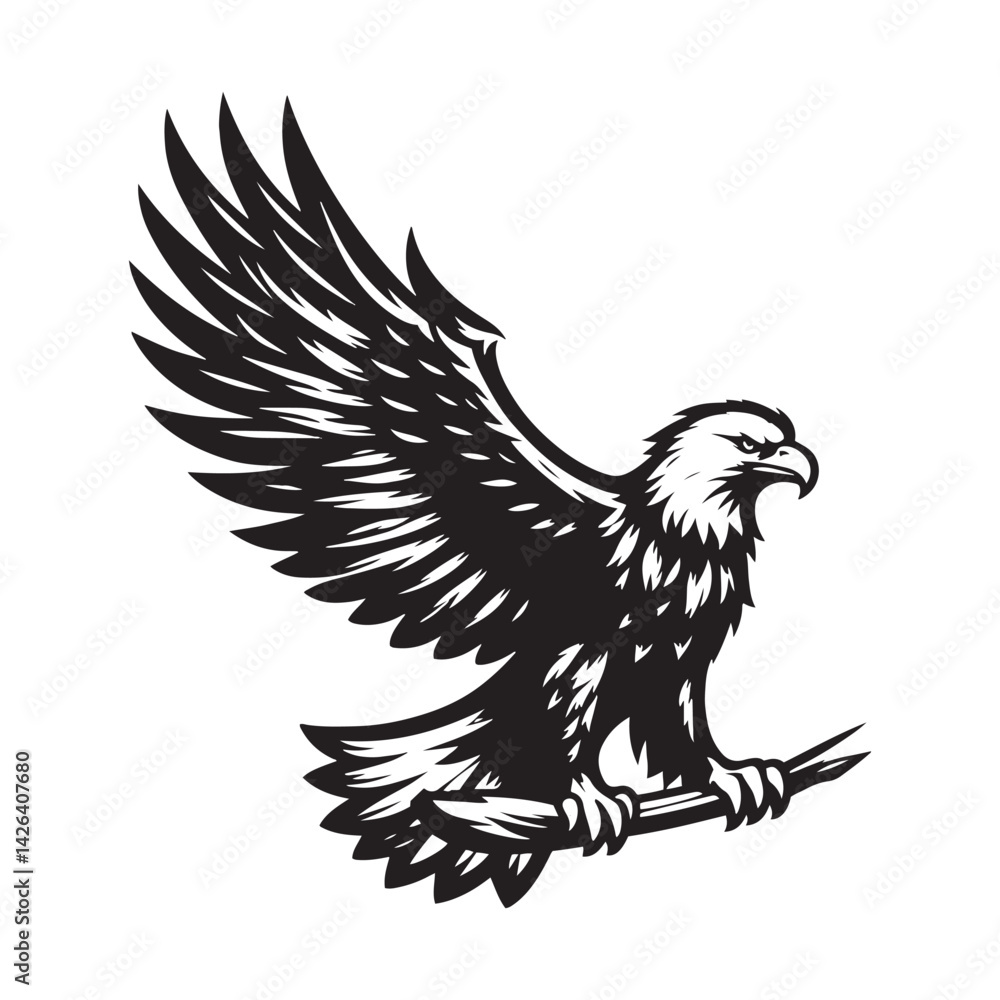 Obraz premium Minimalist Bald Eagle Vector - Bald Eagle Silhouette - Bald Eagle Illustration - Black and White Bald Eagle Design.