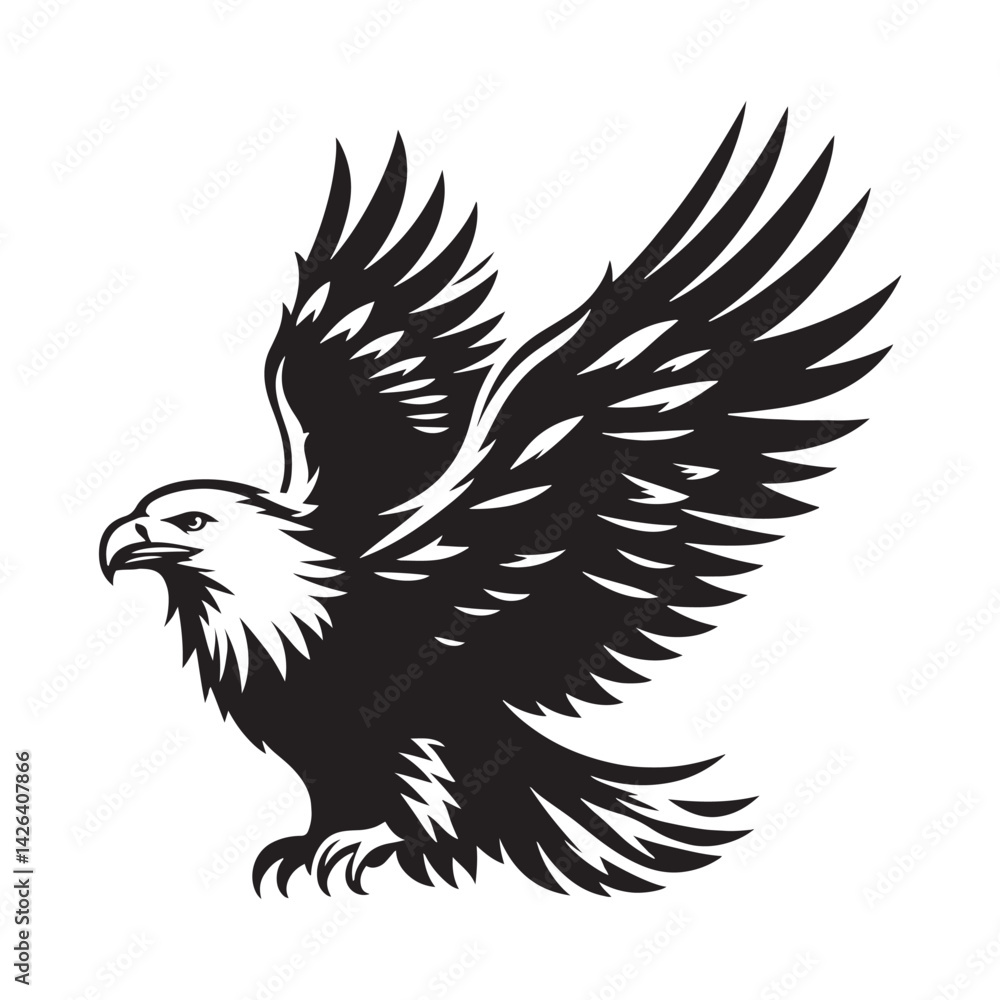 Obraz premium Minimalist Bald Eagle Vector - Bald Eagle Silhouette - Bald Eagle Illustration - Black and White Bald Eagle Design.