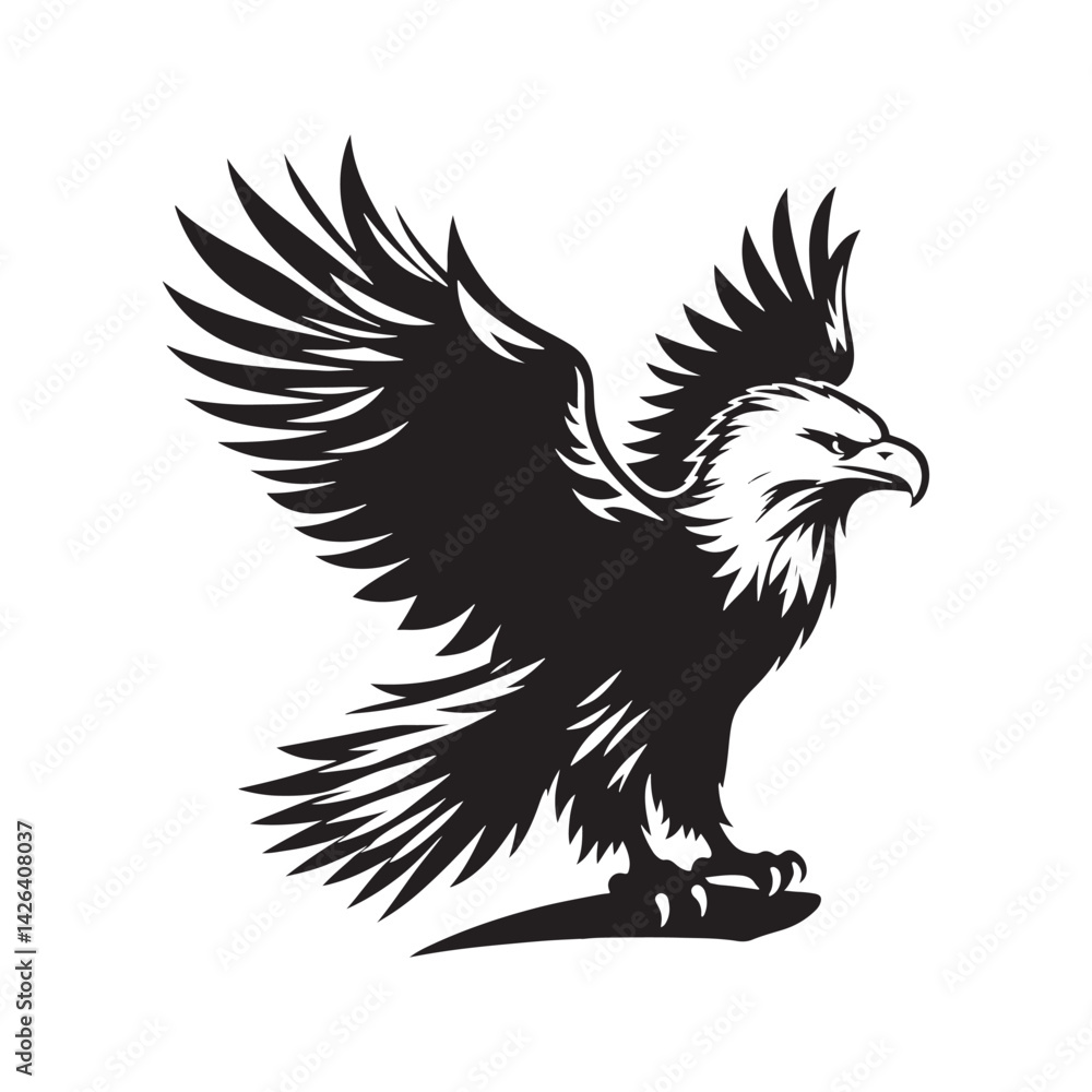 Fototapeta premium Minimalist Bald Eagle Vector - Bald Eagle Silhouette - Bald Eagle Illustration - Black and White Bald Eagle Design.