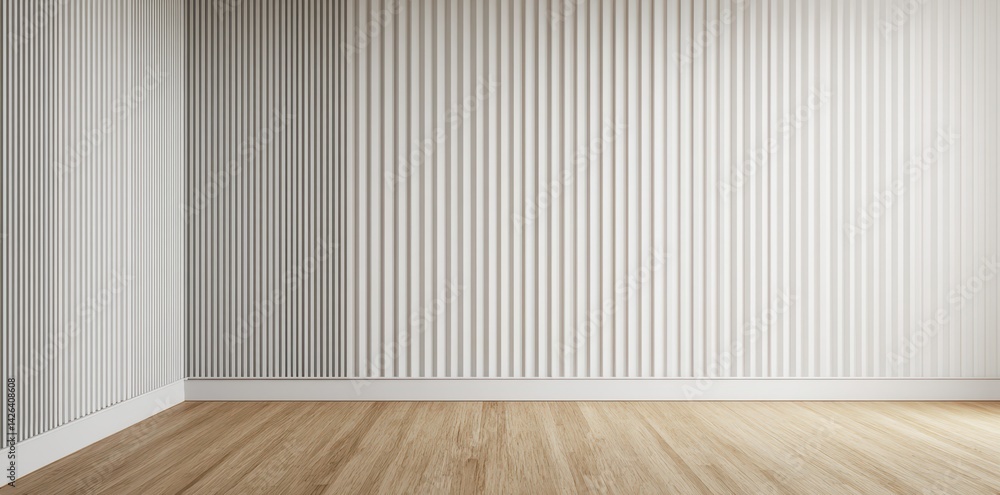 an empty wall in a living room interior with a wooden floor and vertical striped white walls as a mockup background an empty wall in a living room interior with a wooden floor and vertical striped white walls as a mockup background