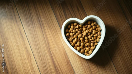 Obraz na płótnie Heart shaped bowl with cat food. Close up. w salonie