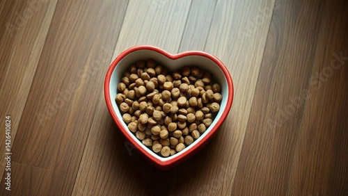 Obraz na płótnie Heart shaped bowl with cat food. Close up. w salonie