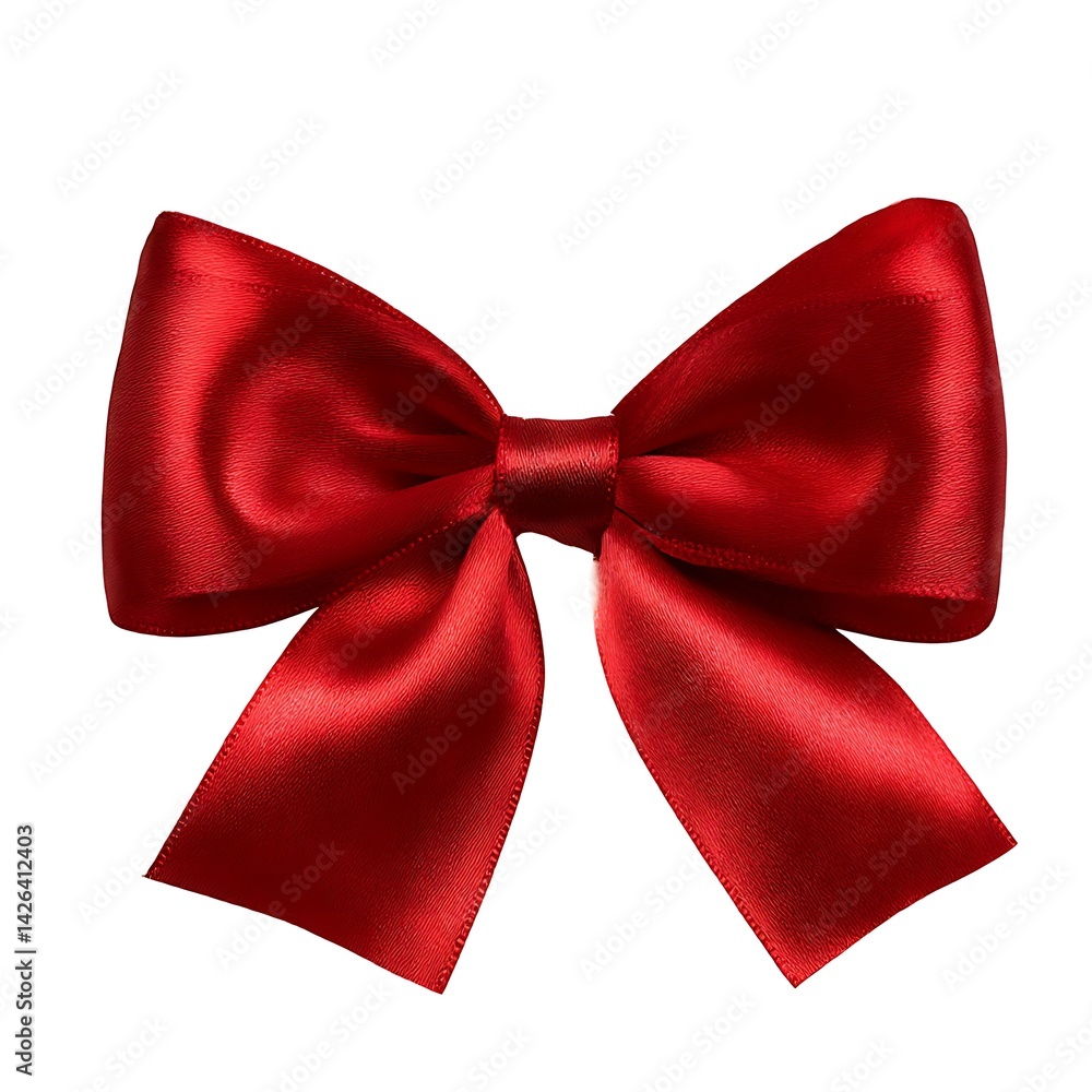 A beautiful, shiny red satin ribbon bow isolated on a clean white background A beautiful, shiny red satin ribbon bow isolated on a clean white background
