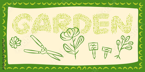 garden agriculture illustration sketch minimalist country eco natural growing plant icon line set