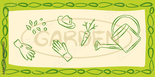 garden agriculture illustration sketch minimalist country eco natural growing plant icon line set