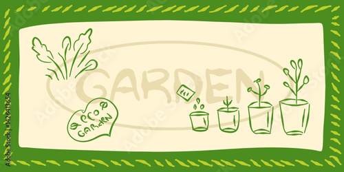 garden agriculture illustration sketch minimalist country eco natural growing plant icon line set