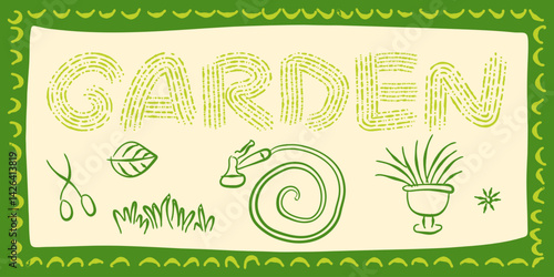 garden agriculture illustration sketch minimalist country eco natural growing plant icon line set