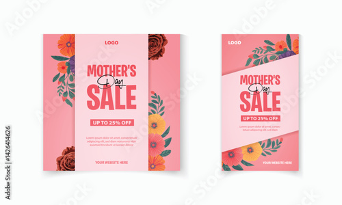 Happy Mother's Day sale social media post, story template, flower, discount offer, online marketing