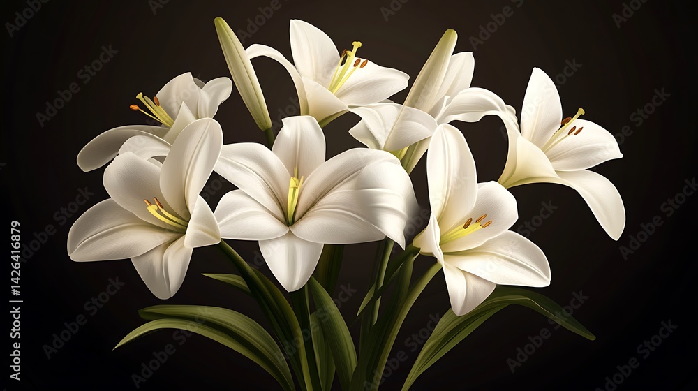 Fototapeta premium White Lilies Bouquet with Dark Background.