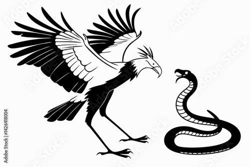 secretary bird sihouette black vector