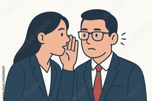 Corporate Confidentiality: Whispered Business Secrets Between Colleagues, Vector Illustration of Office Gossip and Information Sharing in Professional Setting