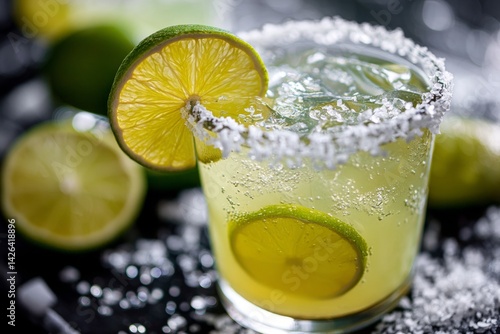 Margarita cocktail with lime and salt rim.