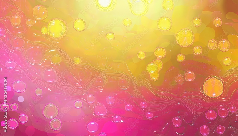 Enchanting Scene of Shimmering Water Drops on a Vibrant YellowPink Canvas, Evoking a Sense of Tranquility and Mystery. Enchanting Scene of Shimmering Water Drops on a Vibrant YellowPink Canvas, Evoking a Sense of Tranquility and Mystery.