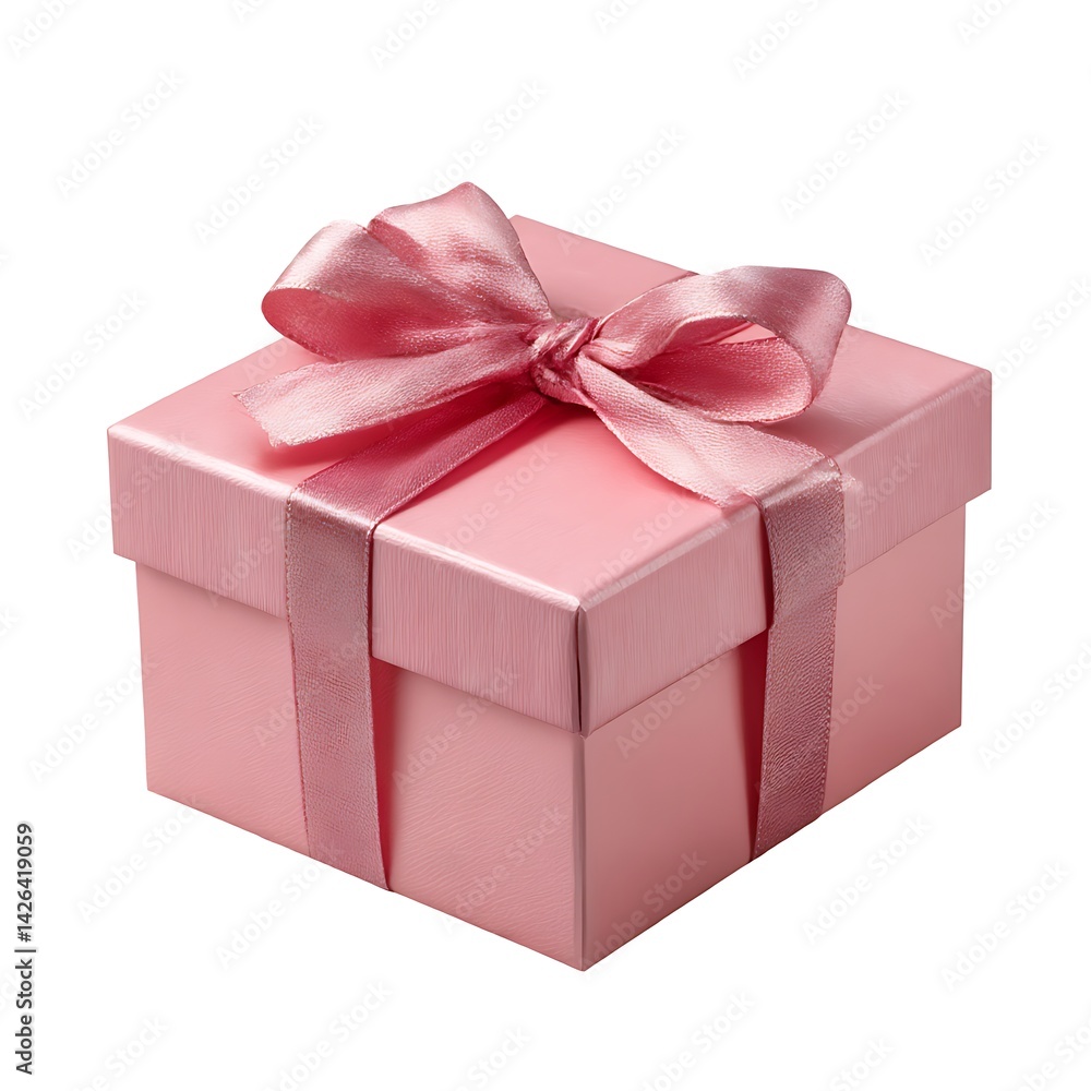 Obraz premium A pink gift box with a matching pink ribbon and bow, isolated on a clean white background