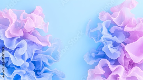 Pastel pink and blue abstract swirls on light blue background