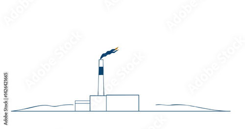 Abstract Depiction of Industrial Factory Buildings with Smoke and Blue Outline