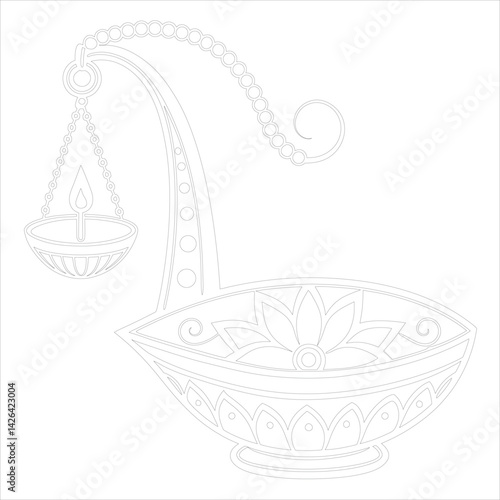 Diwali Lamp Silhouette Vector Elegant Line Art for Festival Designs