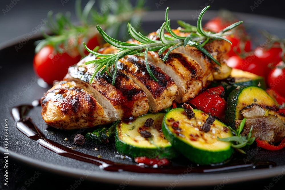 Grilled chicken breast with vegetables.