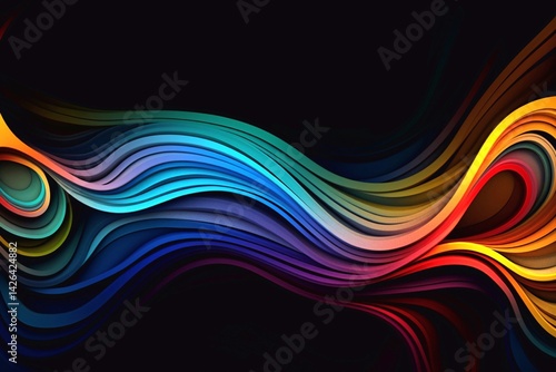 abstract colorful wavy lines on black background. 3d rendering. Generative AI