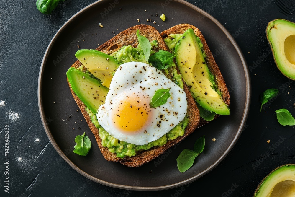 Avocado toast with poached egg.
