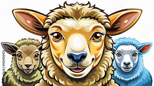 Funny sheep or lamb head engraving style vector illustration on white isolated background