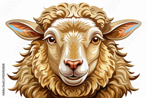 Funny sheep or lamb head engraving style vector illustration on white isolated background