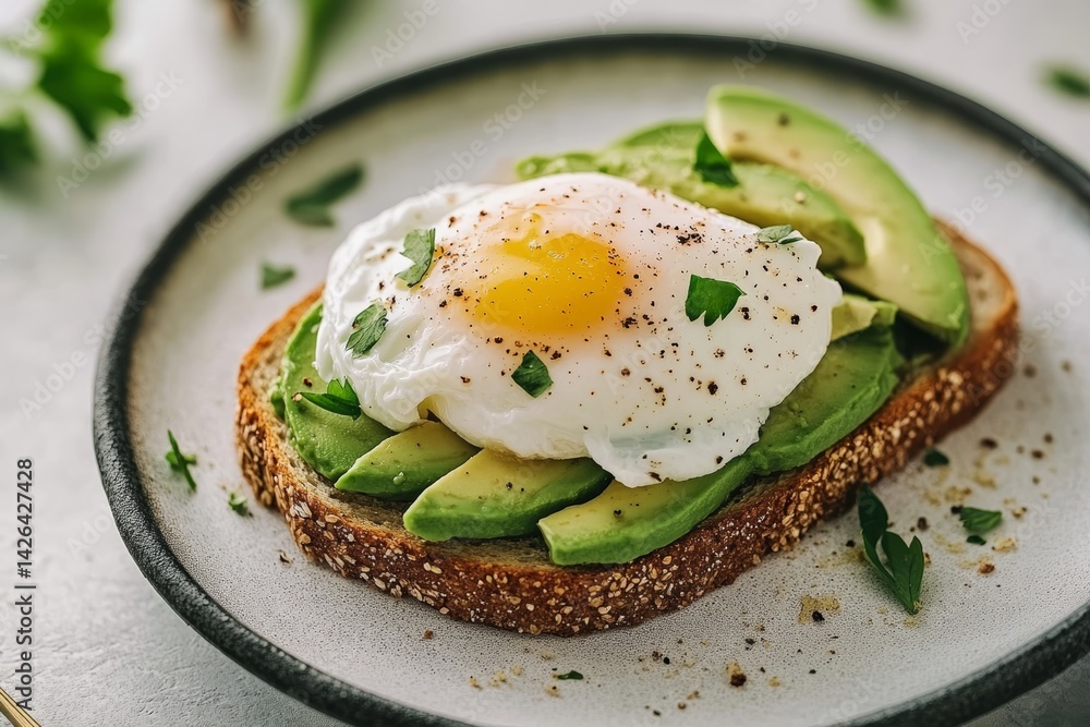 Avocado toast with poached egg.