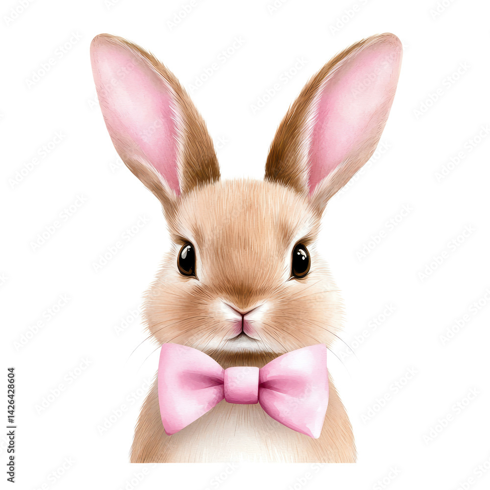 Fototapeta premium Cute bunny with pink bow tie, perfect for Easter themes. isolated against a transparent background.