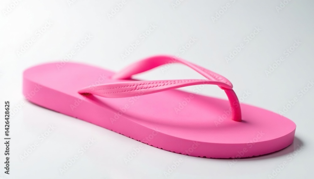 Close-up of a pink flip-flop against a white backdrop, apparel, rubber Close-up of a pink flip-flop against a white backdrop, apparel, rubber