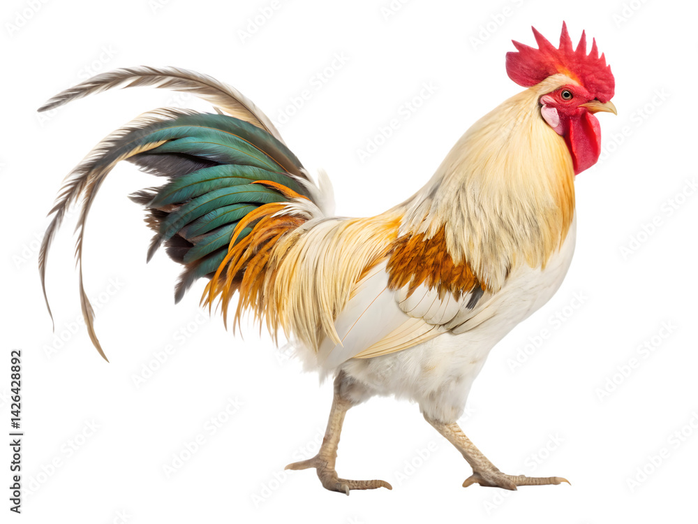 Fototapeta premium Majestic Rooster Clipart – Vibrant Hand-Drawn Farm Animal with Transparent Background