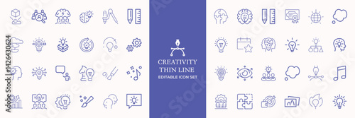 Creativity icon set. Containing inspiration, imagination, design, idea, creative, improvisation, sketching, brainstorming and more. Solid vector icons collection.