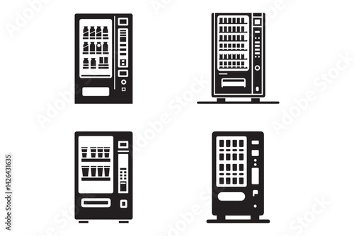 Set of vending machine silhouette on white background. 