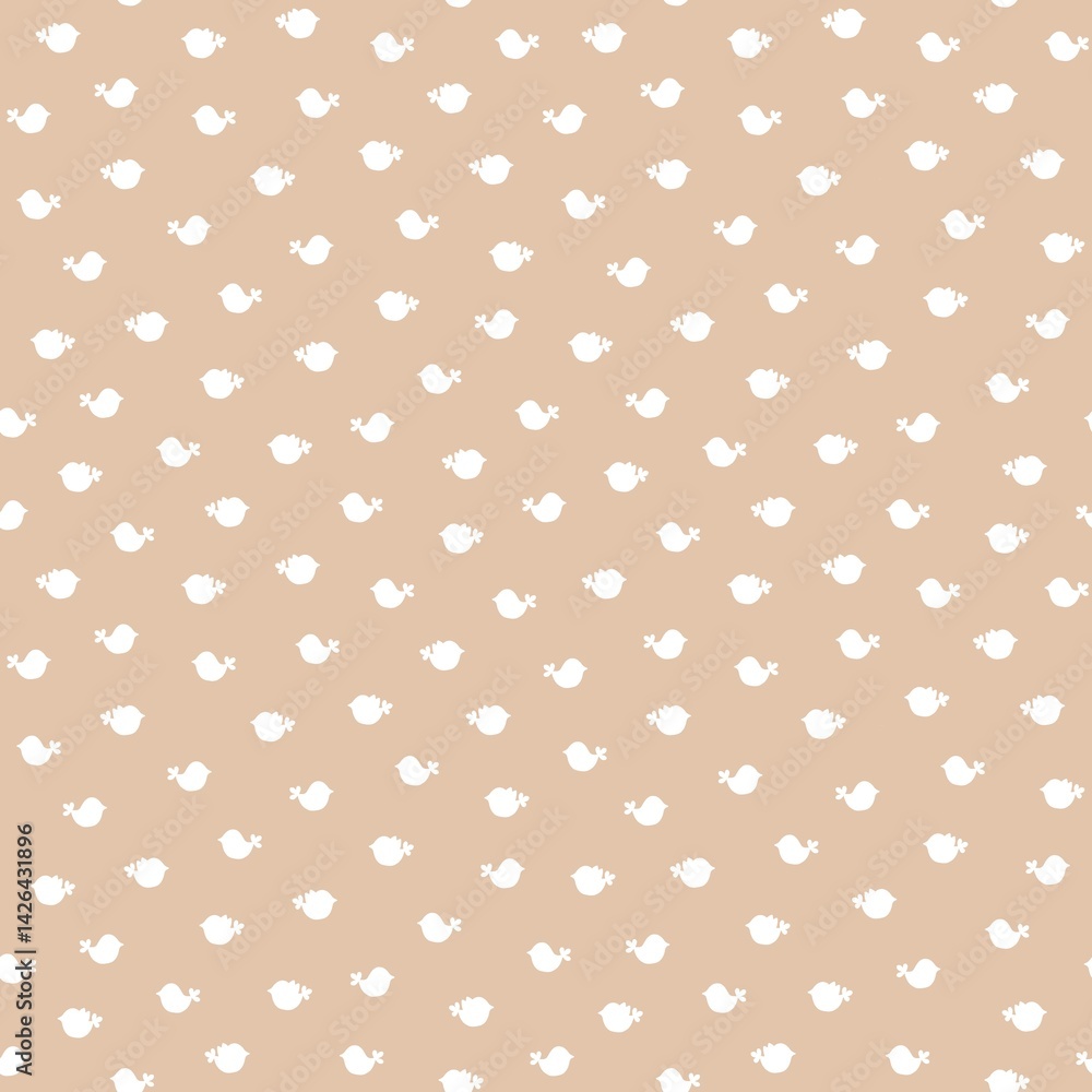 A seamless pattern with birds painted white on a beige background A seamless pattern with birds painted white on a beige background