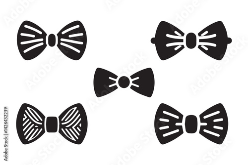 Set of bow tie icon. Bow tie silhouette on white background