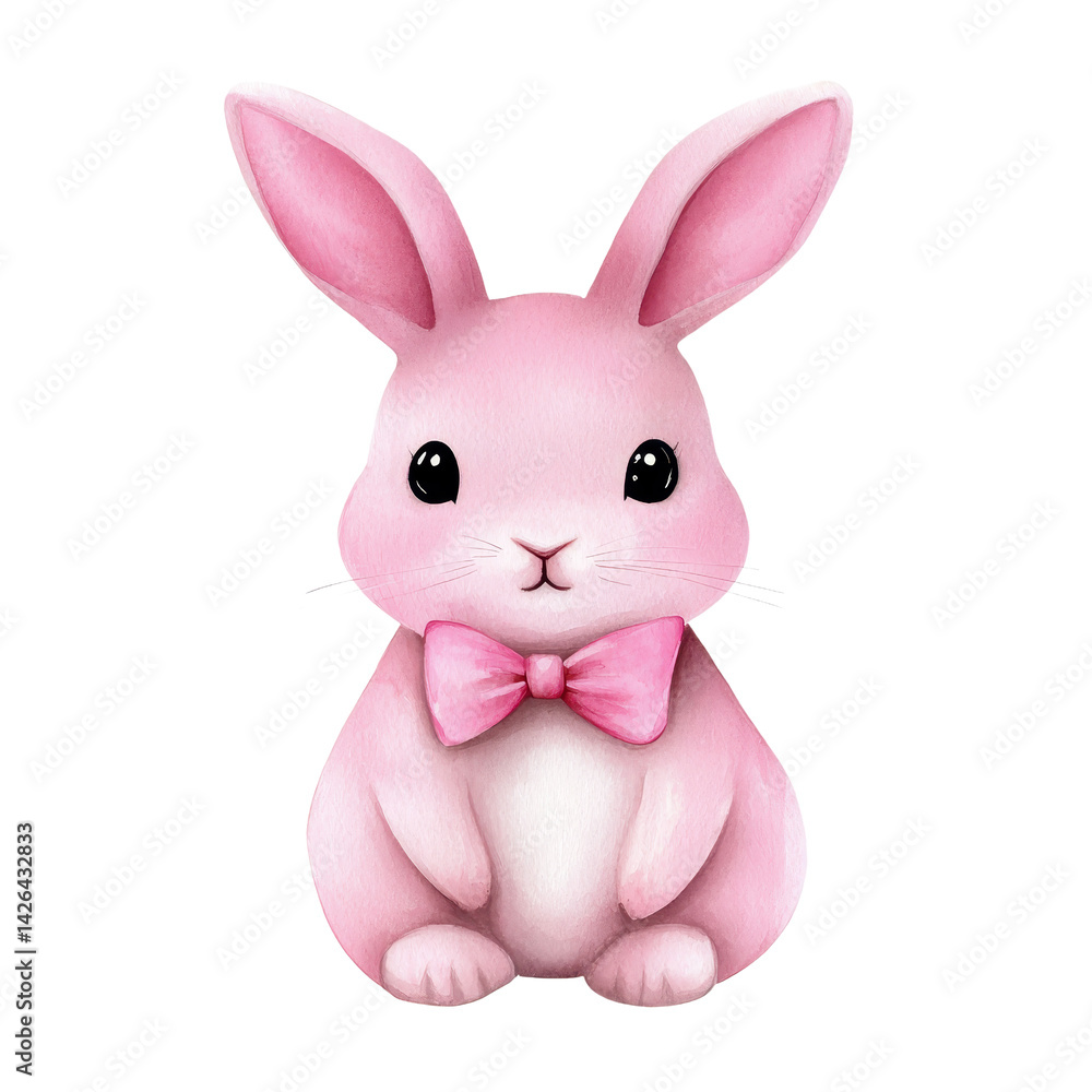 Fototapeta premium Cute pink bunny with a bow tie, perfect for Easter or kids themes. isolated against a transparent background.