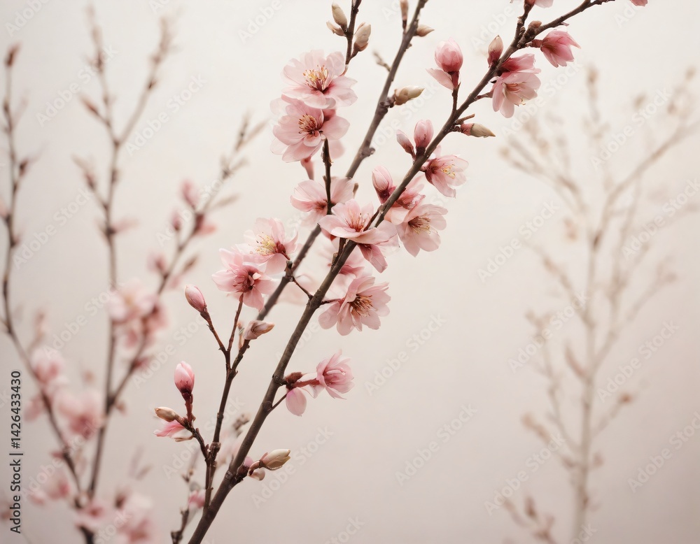 Soft Peach Blossoms Floating on White Soft Peach Blossoms Floating on White