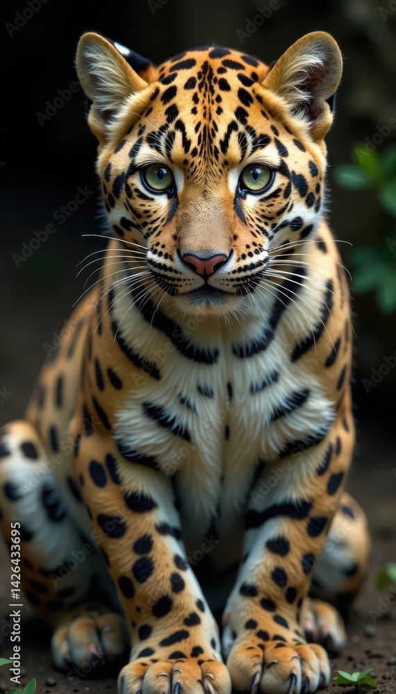 Fototapeta premium Dense leopard fur with cream-colored undercoat and prominent black spots, brown, patterned