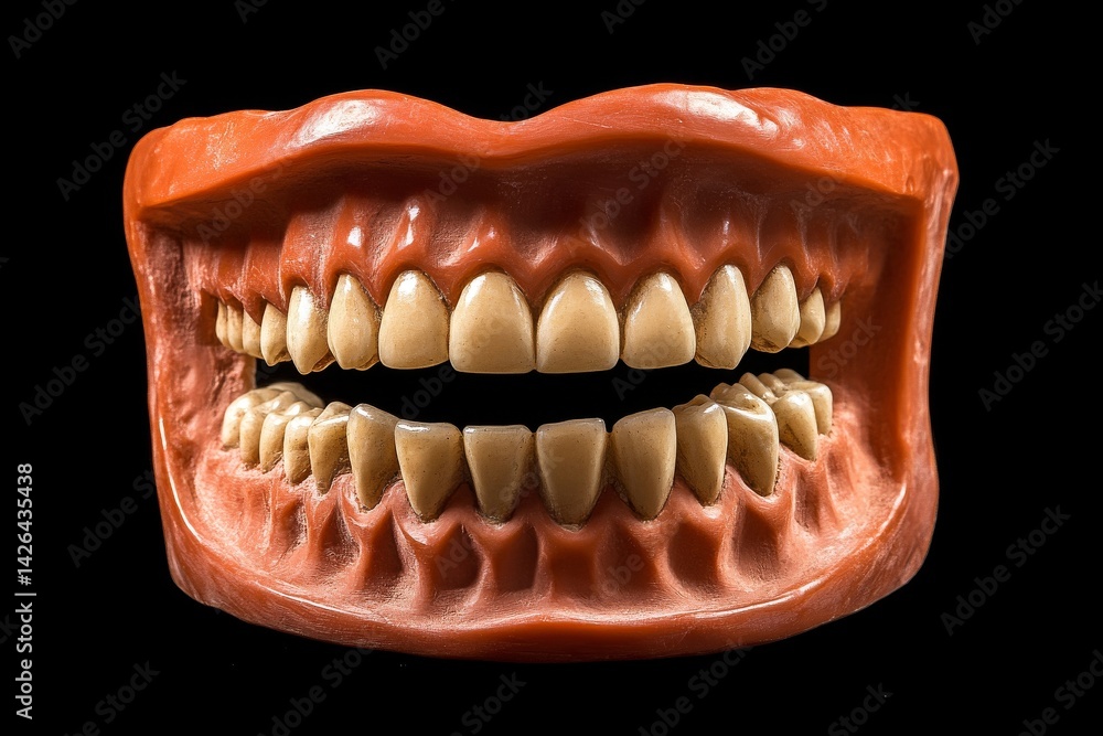 Obraz premium Human teeth with normal occlusion are depicted in a medically accurate 3D illustration, viewed from within