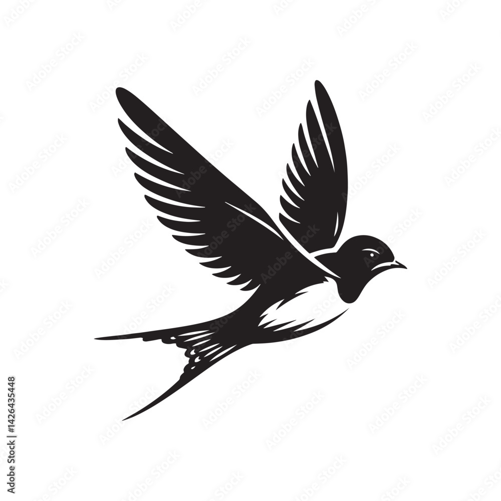 Fototapeta premium Barn Swallow Vector Silhouette - Minimalist Black and White Barn Swallow Design - Illustration of Barn Swallow.