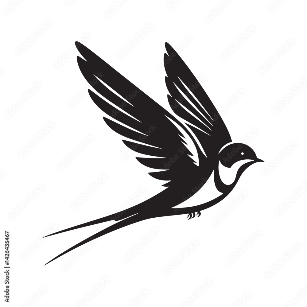 Fototapeta premium Barn Swallow Vector Silhouette - Minimalist Black and White Barn Swallow Design - Illustration of Barn Swallow.
