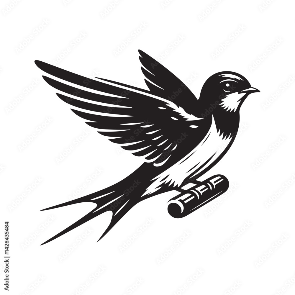Fototapeta premium Barn Swallow Vector Silhouette - Minimalist Black and White Barn Swallow Design - Illustration of Barn Swallow.
