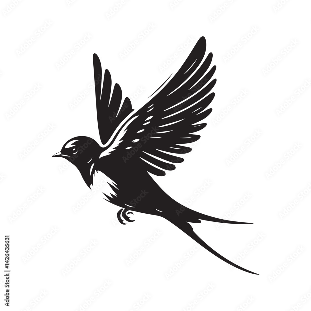 Fototapeta premium Barn Swallow Vector Silhouette - Minimalist Black and White Barn Swallow Design - Illustration of Barn Swallow.